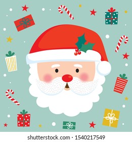 Cute Christmas character vector illustration with Santa claus face and Christmas Gift