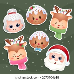 Cute Christmas character Vector stickers