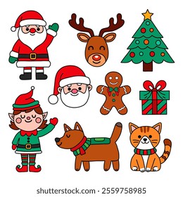 Cute Christmas Characters and Decorations Illustration Collection