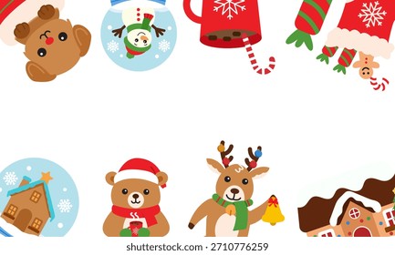Marco lindo del borde del paisaje de los caracteres de las Navidades para la invitación de la fiesta, la tarjeta de felicitación y el diseño festivo.