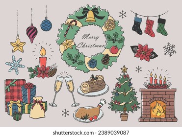 Cute Christmas clip art, hand-drawn line drawing.