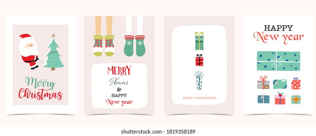 Cute christmas collection with santa claus,gift box.Vector illustration for poster,postcard,banner,cover