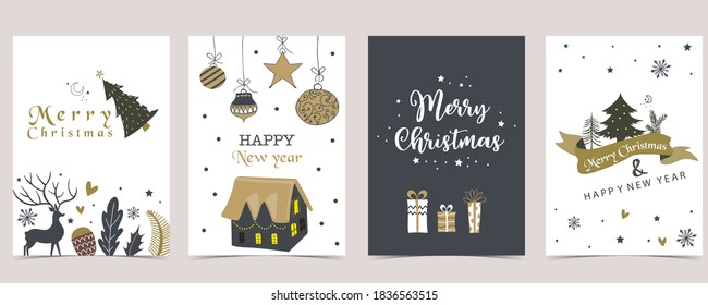 Cute christmas collection with wreath,deer,gift box,house.Vector illustration for poster,postcard,banner,cover