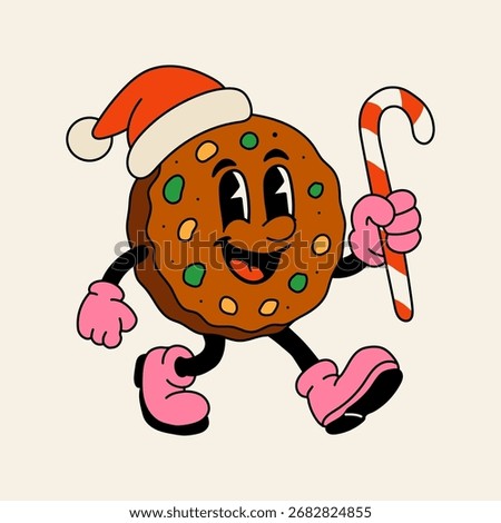 Cute Christmas Cookie Character with Candy Cane