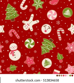 Cute christmas cookies seamless pattern background