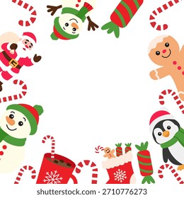 Cute Christmas corner and edge border frame for greeting card layouts and festive poster designs.