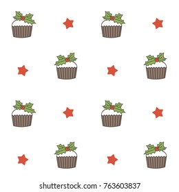 cute christmas cupcake seamless vector pattern background illustration