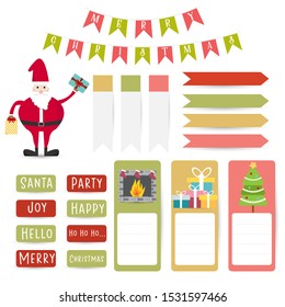 Cute Christmas day paper notes set. Paper banner design for message.Vector illustration.