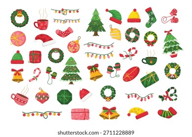 Colección linda de la ilustración de los Elementos de la decoración de Navidad