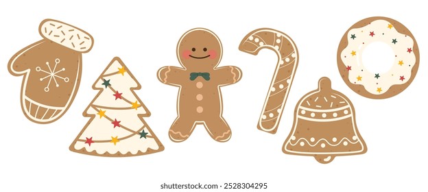 Cute Christmas decoration with Gingerbread Cookies for celebrating xmas. Christmas winter holiday design. 