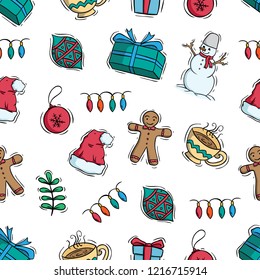 cute christmas decoration in seamless pattern on white background