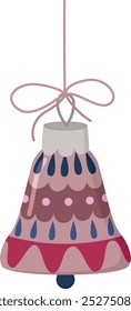 Cute Christmas decoration in the shape of a bell. Hand drawn New year's object with ornament