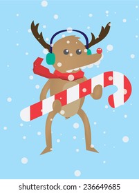 Cute Christmas deer with hard candy \ Flat design 