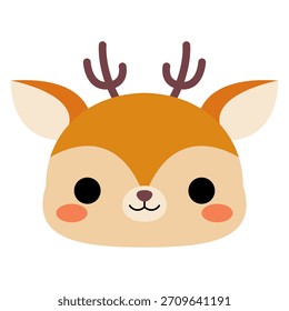 Clipart lindo del Vector de la cabeza del ciervo de las Navidades. Icono del logotipo de la cara del reno de Kawaii de dibujos animados. Lindo animal del bosque. Ilustración vectorial común aislada en el fondo blanco.