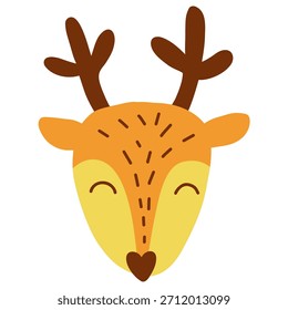 Bonito Natal deer cabeça vetor clipart.Doodle rena rosto logo ícone. Bela floresta animal. Ilustração do vetor de estoque isolada no fundo branco.