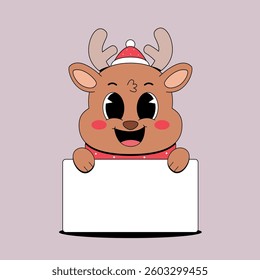 Cute christmas deer holding blank banner
