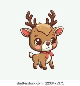 Cute Christmas deer isolated background.Christmas deer logo.Smile deer. Cute Christmas deer. Funny reindeer cartoon. Cute reindeer isolated on light color background. logo, copy space. Design assest.