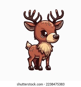 Cute Christmas deer isolated background.Christmas deer logo.Smile deer. Cute Christmas deer. Funny reindeer cartoon. Cute reindeer isolated on light color background. logo, copy space. Design assest.