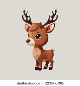 Cute Christmas deer isolated background.Christmas deer logo.Smile deer. Cute Christmas deer. Funny reindeer cartoon. Cute reindeer isolated on light color background. logo, copy space. Design assest.