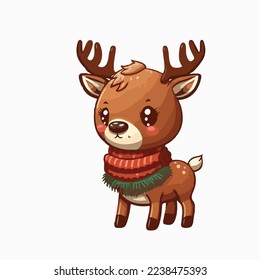 Cute Christmas deer isolated background.Christmas deer logo.Smile deer. Cute Christmas deer. Funny reindeer cartoon. Cute reindeer isolated on light color background. logo, copy space. Design assest.