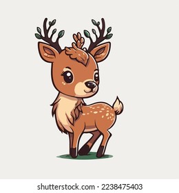 Cute Christmas deer isolated background.Christmas deer logo.Smile deer. Cute Christmas deer. Funny reindeer cartoon. Cute reindeer isolated on light color background. logo, copy space. Design assest.