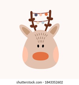 Cute Christmas deer. Vector illustration.