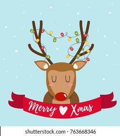 Cute Christmas Deer. Vector Illustration. Holiday Card.