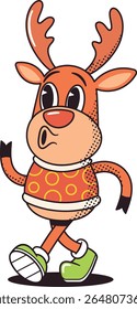 Cute Christmas deer walking vector illustration