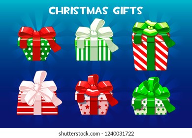 Cute Christmas different gifts, Creative packaging.Vector Pack