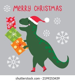 Cute Christmas Dino Bring A Gifts