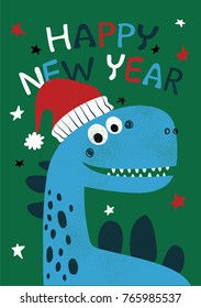 cute christmas dinosaur illustration as vector