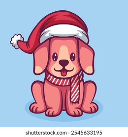 Cute christmas dog cartoon hand drawn illustration