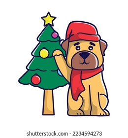 Cute Christmas dog in Christmas costume illustration vector