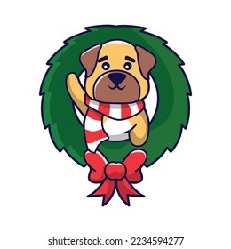 Cute Christmas dog in Christmas costume illustration vector