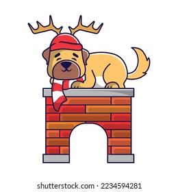 Cute Christmas dog in Christmas costume illustration vector