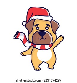 Cute Christmas dog in Christmas costume illustration vector