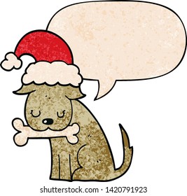 süßer Weihnachtshund mit Sprachblase im Retro-Stil
