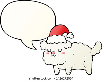 lindo perro navideño con burbuja de habla en un estilo de gradiente suave