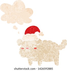 cute christmas dog with thought bubble in grunge distressed retro textured style