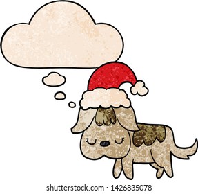 cute christmas dog with thought bubble in grunge texture style