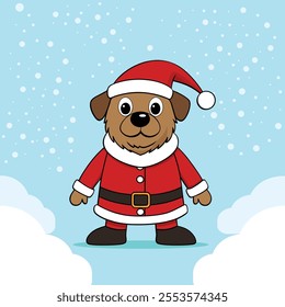 cute christmas dog wearing santa claus clothes mascot illustration.