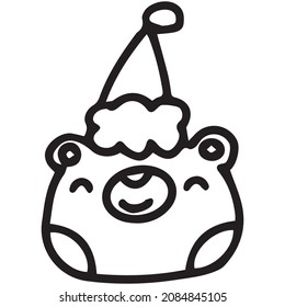 cute christmas doodle art, hand drawn bear face, smile animal, bear wearing santa hat, winter seasonal party illustration. vector EPS10