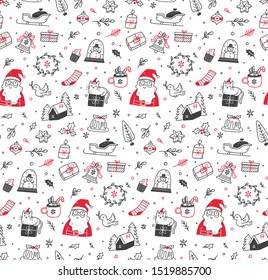 Cute Christmas doodle seamless background