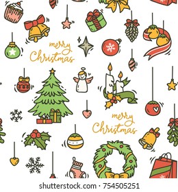 Cute Christmas doodle seamless background
