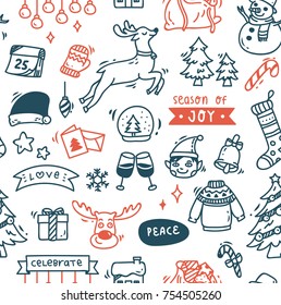 Cute Christmas Doodle Seamless Background