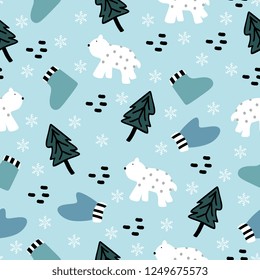 Cute christmas doodle seamless pattern colorful background vector illustration for kids, children, and baby holiday fashion textile print.