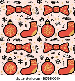 Cute christmas doodle seamless pattern christmas tree decorations