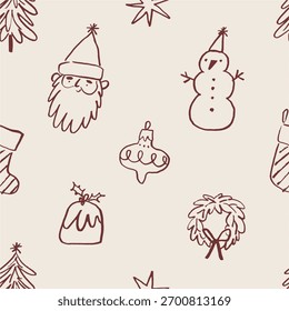 Cute Christmas Doodle Set. Hand Drawn Sketch Holiday Clipart Vector Collection. Cute character