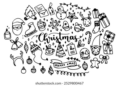Cute christmas doodle set vector illustration