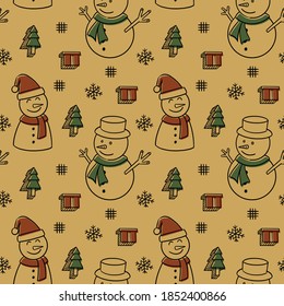 Cute christmas doodle snowman seamless pattern